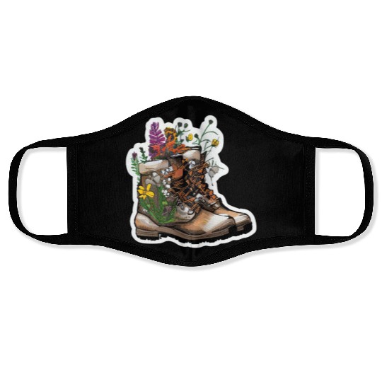 Wildflower Hiking Boot: Find Your Path! Face Masks