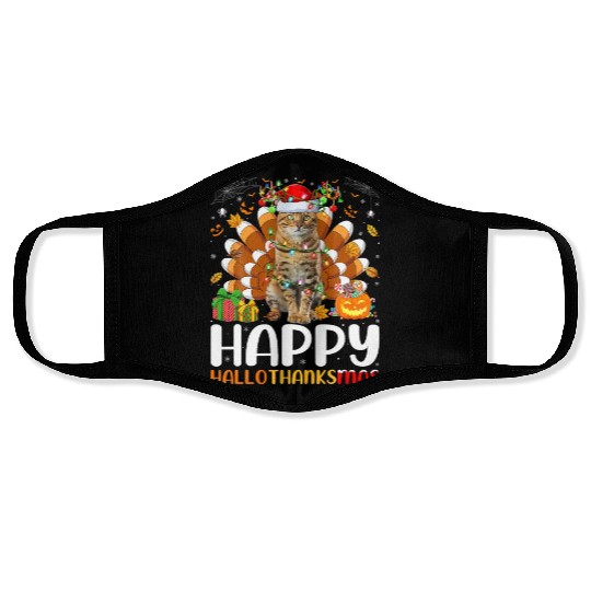Cat Lover Halloween Christmas Happy Hallothanksmas Face Masks