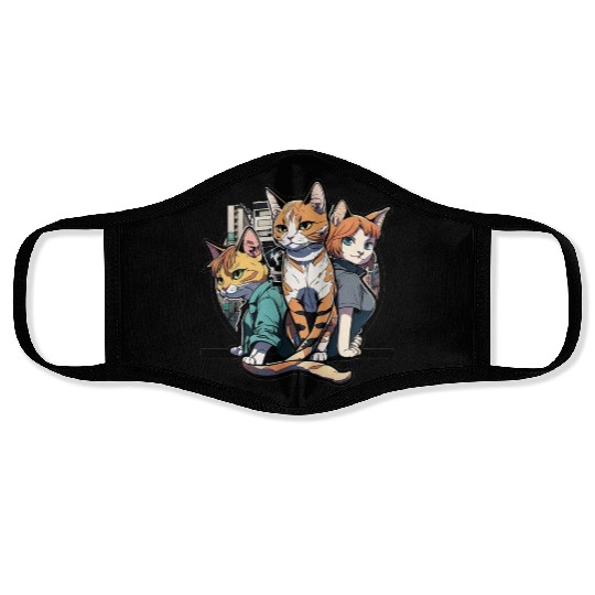 anime street cats colour 1 Face Masks