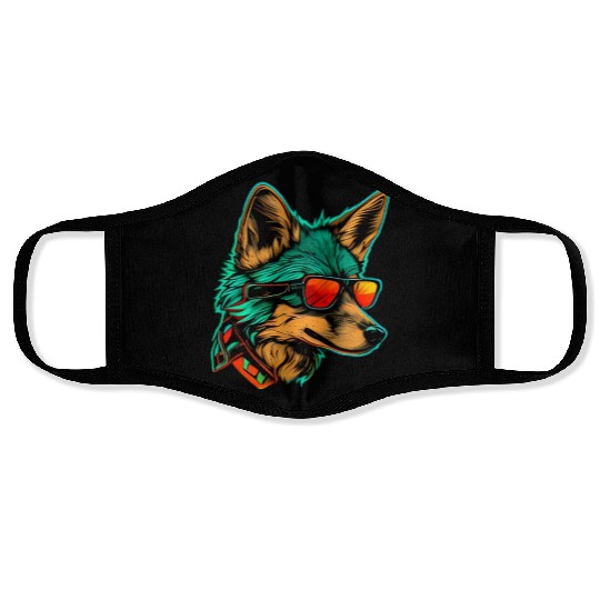 cool fox wearing sunglasses Face Masks
