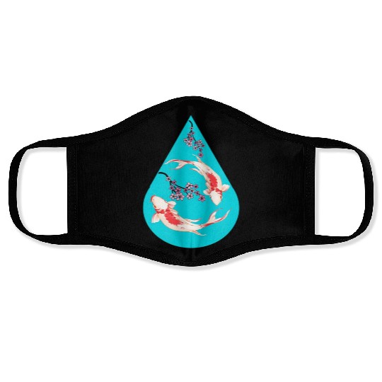 Serenity Koi Fish Raindrop Cheri Blossom Zen Face Masks