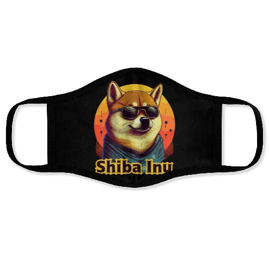 Retro Shiba Inu Sunglasses Funny Pet Lover Face Masks