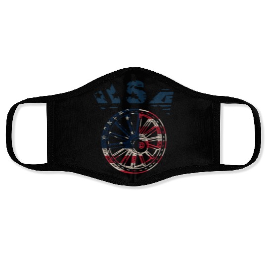 USA Flag Wild West Cart Wheel American Patriotic Face Masks