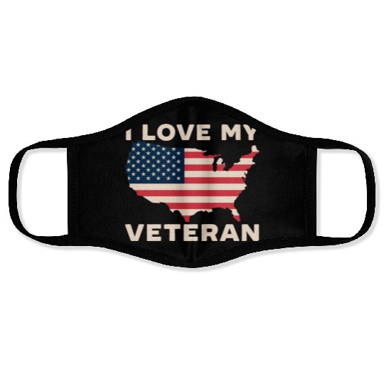 I Love My Veteran USA Flag American Memorial Day Face Masks