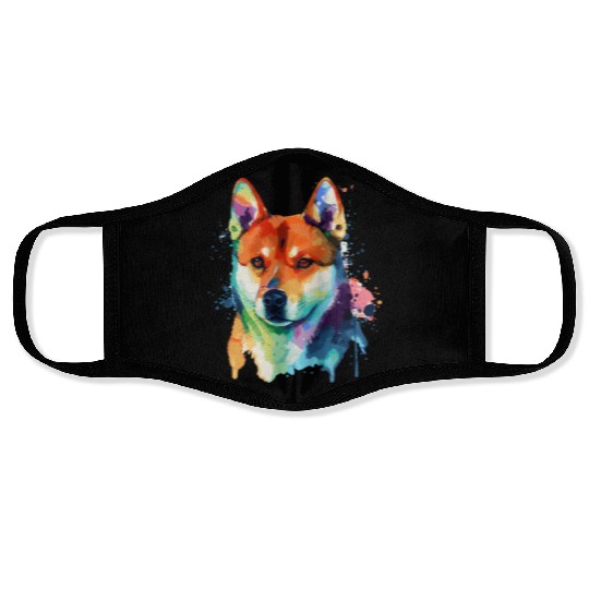 Watercolor Shiba Inu Colorful Shiba Dog Lover Face Masks