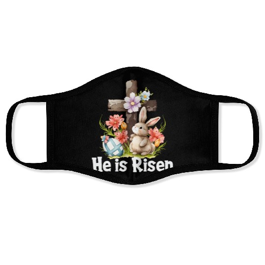 He Is Risen Cute Bunny Christianity Cross Face Masks