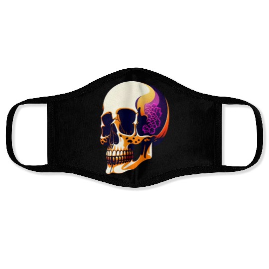 Skull Head With Flowers On The Ears Face Masks