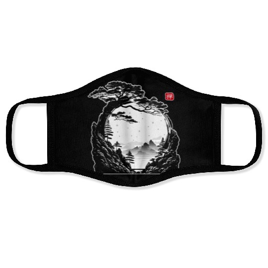 Japanese Zen Circle Landscape Buddhism Bonsai Tree Face Masks