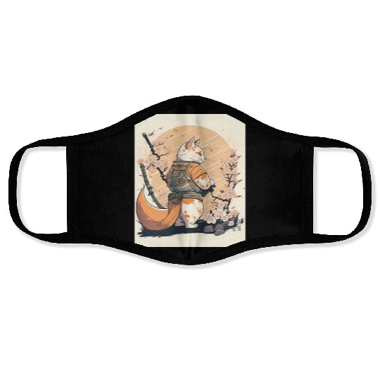 samurai katana cat vintage Face Masks