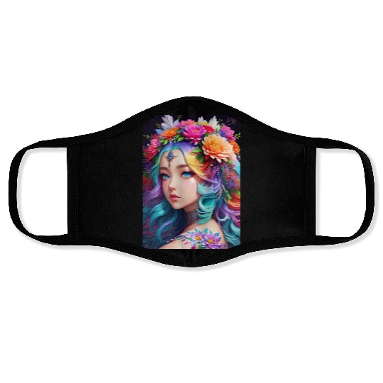 Spring Girl with a bouqet of flowers garland #8 Face Masks