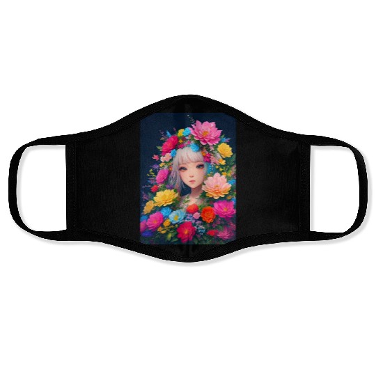 Spring Girl with a bouqet of flowers garland #16 Face Masks