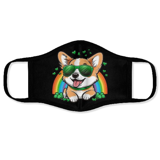 Cute Puppy st patricks day Rainbow Face Masks