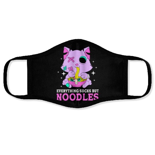 Pastel Goth Cat Ramen Everything Sucks But Noodles Face Masks