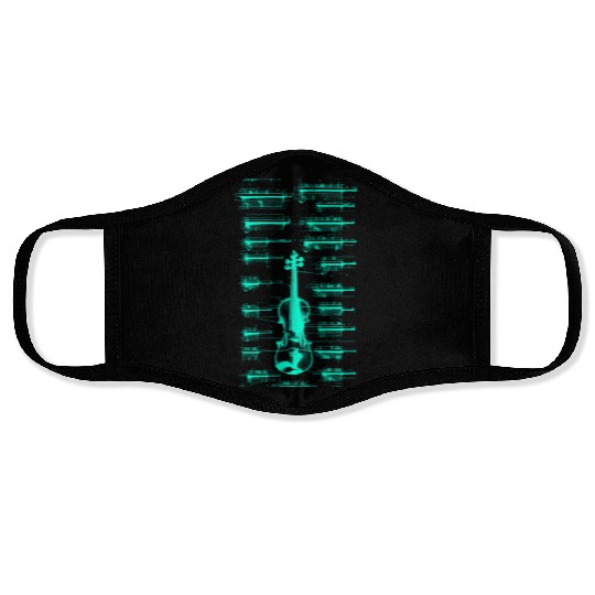 Teal Neon Da Vinci violin blueprint Face Masks