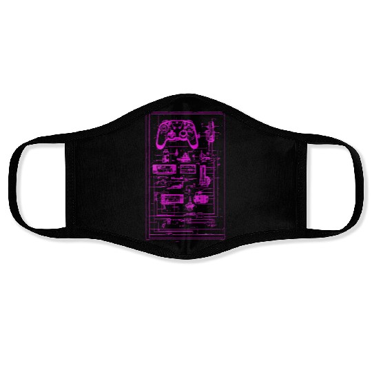 Neon Pink Video Game Controller Blueprint Face Masks