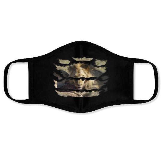 Ripped Wildlife Lion Stare Face Masks