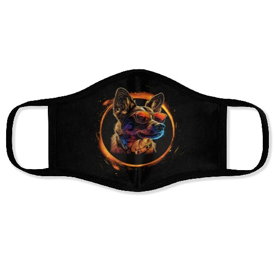 German Shepherd-neon dog Face Masks