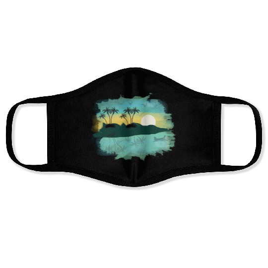 Beach Sunset Watercolor Design Sublimation Art 2 Face Masks