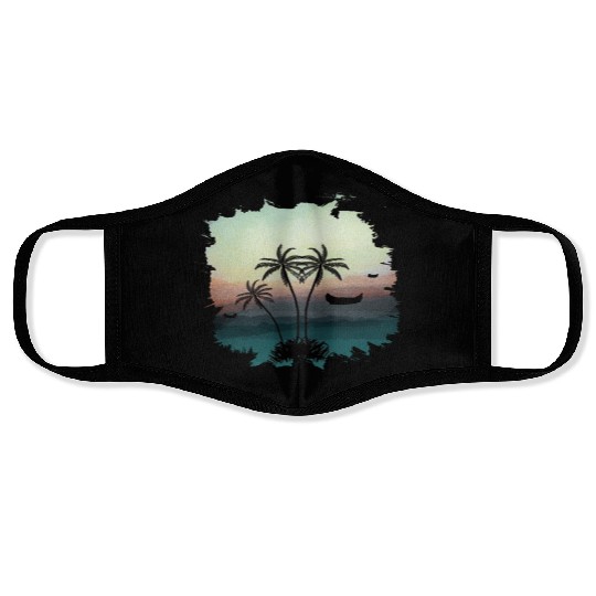 Beach Sunset Watercolor Design Sublimation Art 3 Face Masks