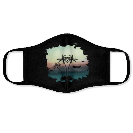 Beach Sunset Watercolor Design Sublimation Art 3 Face Masks