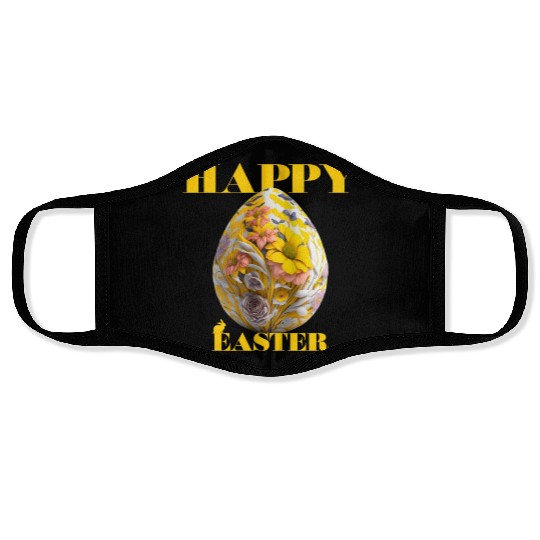 Happy Easter Egg Design with Floral Elements Face Masks