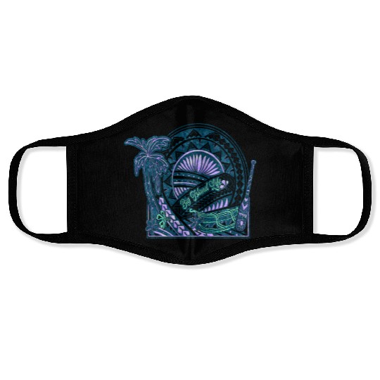 Big Island Outrigger Canoe Teal Tribal Face Masks