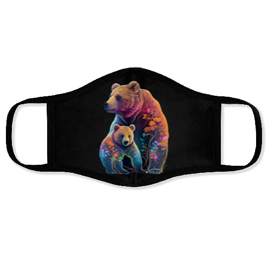 Mother Bear and Cub Sublimation Graphic Wild Life Face Masks