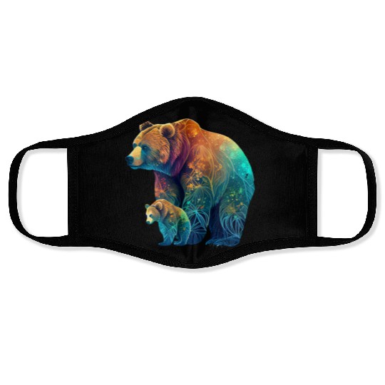 Mother Bear and Cub Sublimation Graphic Wild 1 Face Masks
