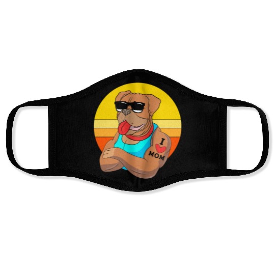Retro Boxer Dog Mom I Love My Mom Dog Face Masks