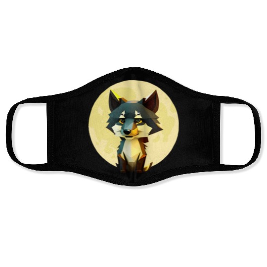 Wolf howling at the moon graphic Face Masks