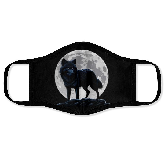 Wolf howling at the moon graphic Face Masks