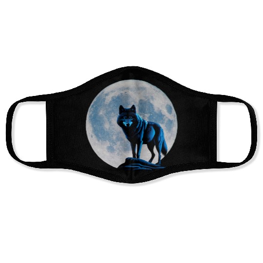 Wolf howling at the moon graphic Face Masks