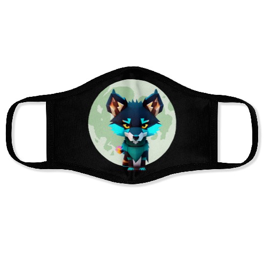 Cute Wolf Moon Graphic Face Masks