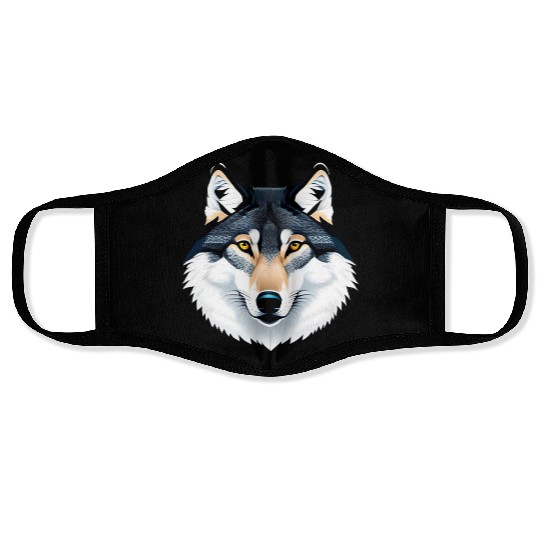 Wolf howling at the moon graphic Face Masks