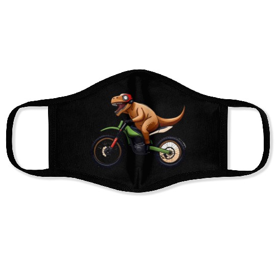 Humorous Dirt Bike for Dinosaurs to Ride Face Masks
