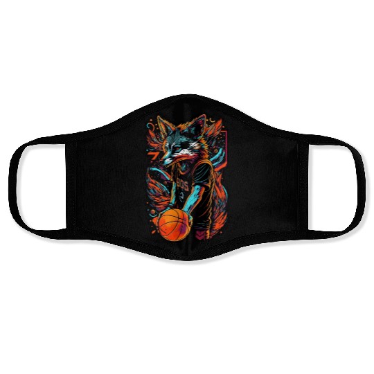 Basketball fox player neon fox sport ball sport Face Masks