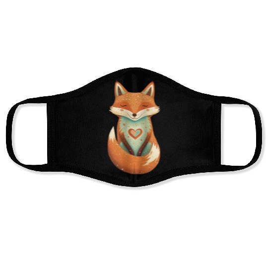 fox forest animals love heart nature animal kid Face Masks