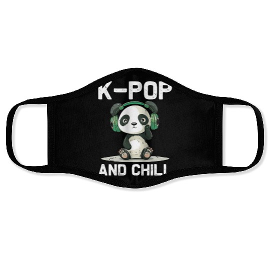 Kpop And Chill Panda Headphones Korean Music Lover Face Masks