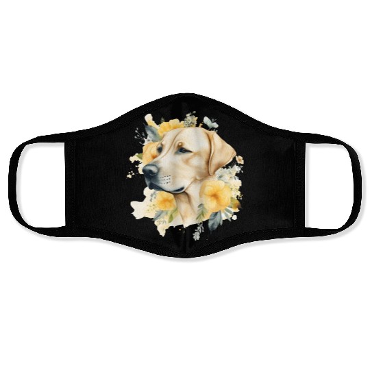 Yellow Lab Dog Watercolor Floral Face Masks