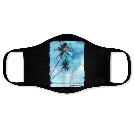 Artistic Honolulu Oahu Hawaii Palm Tree Vacation Face Masks