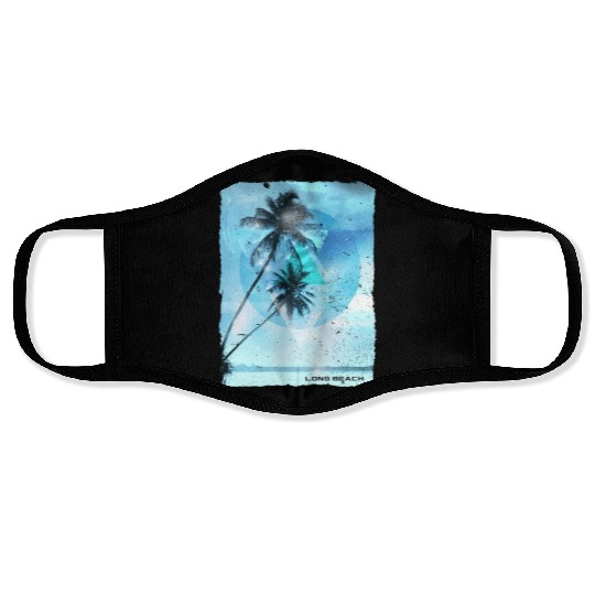 Artistic Long Beach California Palm Tree Vacation Face Masks