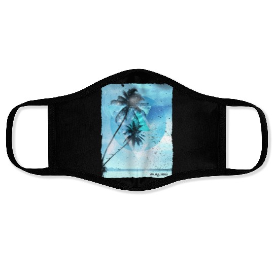 Artistic Malibu California Palm Tree Vacation Face Masks