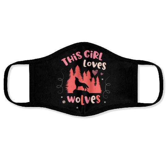 This Girl Loves Wolves Animal Werewolf Wolf Lover Face Masks