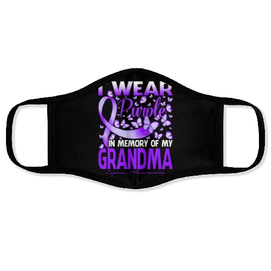 I Wear Purple In Memory Of My Grandma Awareness Face Masks