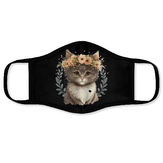 Cute Baby Cat Flower Crown Pet Kitten Floral Farm Face Masks