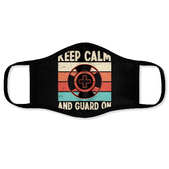 Lifeguard keep calm guard on swimming pool guard Face Masks