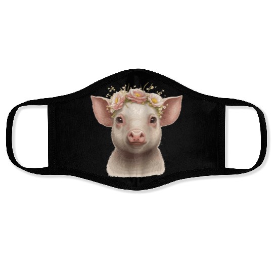 Cute Piglet Flower Crown Baby Pig Floral Farm Anim Face Masks