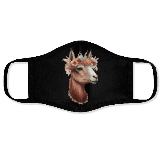 Flower Crown Llama Alpaca Floral Farm Animal Pet Face Masks
