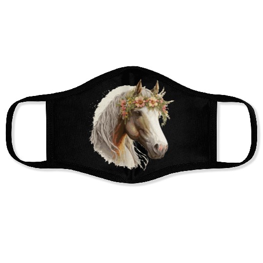 Horse Flower Crown Floral Farm Animal Pet Horse Ri Face Masks