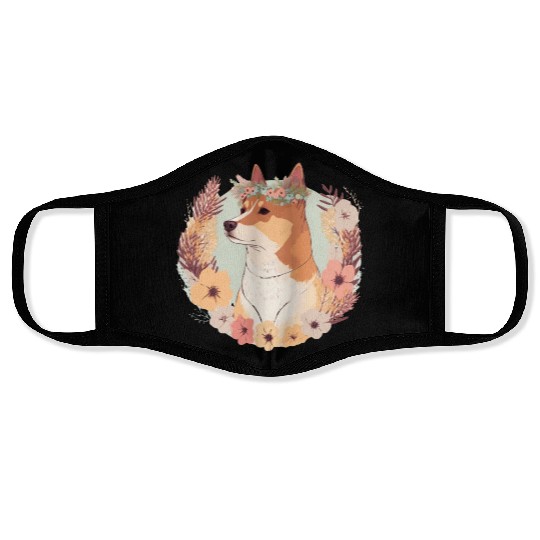 Cute Shiba Inu Flower Crown Pet Dog Floral Puppy Face Masks